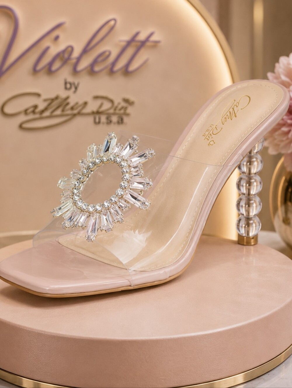 Cathy Din “Violett” Nude Rhinestone Heels – Women’s Size 7.5 – New in Box